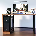 Modern Home Office Desk Setup With Monitor Speakers Potted Plant Photo Frame And PC Tower