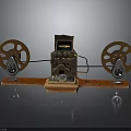 Vintage Edison Mechanical Device with Large Wooden Wheels and Metal Structure on Wooden Base