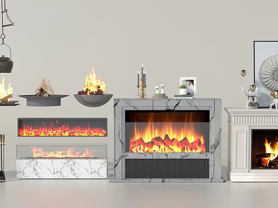 Various Fireplace Designs With Realistic Flame Effects And Marble Finishes 3d model