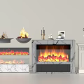 Various Fireplace Designs With Realistic Flame Effects And Marble Finishes 3d model