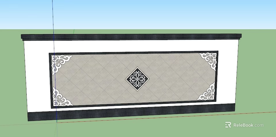Decorative Feature Wall With Gray Diamond Pattern Central Black Floral Design And White Borders 3d model 