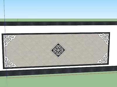 Decorative Feature Wall With Gray Diamond Pattern Central Black Floral Design And White Borders 3d model