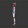 Game Movie Character With Blue Hair Blue Cap Red Vest And Red Roller Skates