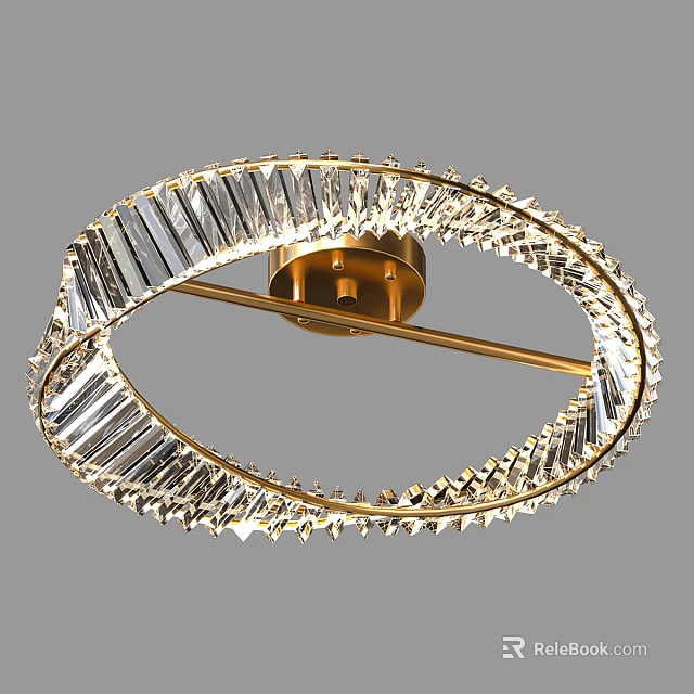 Elegant Luxury Circular Ceiling Light With Gold Frame And Crystal Decorations 3d model 