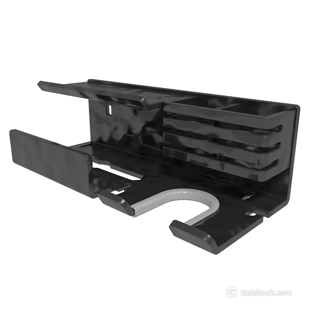 Black Metal Bracket With Multiple Shelves And Curved Holder Design 3d model