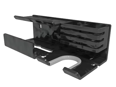 Black Metal Bracket With Multiple Shelves And Curved Holder Design 3d model