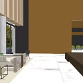 Modern Sales Office Interior Design With Wooden Wall Sofa Marble Floor And Large Windows