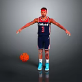 Man wearing CAPITALS 3 basketball jersey red headband arm tattoos and blue sneakers with basketball