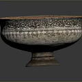 Antique Copper Silver Sculpture Carving Bowl With Intricate Engravings And Pedestal Base