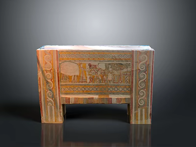 Decorative Wooden Chest With Classic Carved Patterns And Painted Details For Home Living 3d model