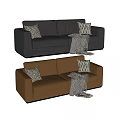 Modern Brown And Black Double Sofa With Geometric Pattern Pillows And Throw Blanket 3d model