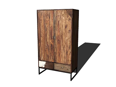 Wooden Double Door Wardrobe with Bottom Drawers and Metal Frame Design 3d model