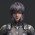 Game Anime Female Character In Black Silver Armor With Short Hair And Weapon