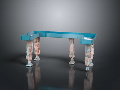 Modern Interior With L Shaped Blue Tabletop And Multicolored Marble Stone Legs 3d model