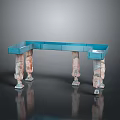 Modern Interior With L Shaped Blue Tabletop And Multicolored Marble Stone Legs