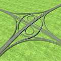 Circular Highway Bridge Interchange Featuring Multi Lane Roads And Green Grass 3d model