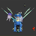 Blue Dragon Like Game Movie Character With Green Wings Purple Jellyfish And Red Small Object