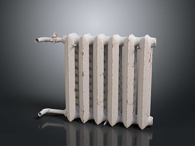 Vintage White Cast Iron Radiator With Distressed Finish And Multiple Fins In Grey Background 3d model