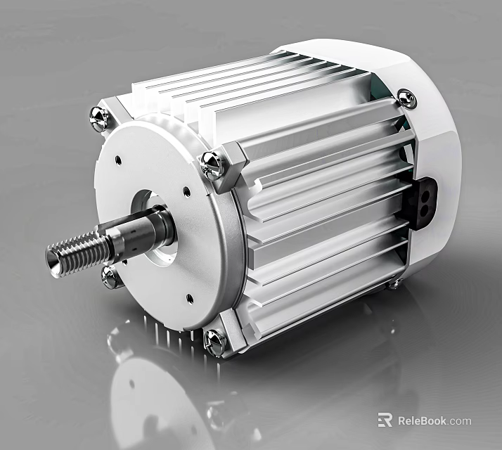 Silver Industrial Electric Motor With Metal Housing And Rotating Shaft 3d model 