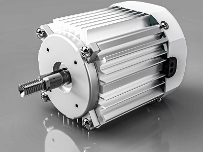 Silver Industrial Electric Motor With Metal Housing And Rotating Shaft 3d model