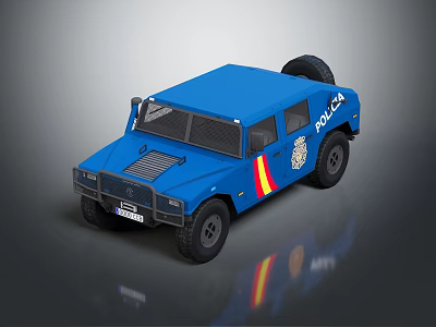 Blue Police Off Road Vehicle Exterior with POLICE Lettering Red and Yellow Stripes and Badge 3d model