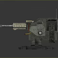 Mechanical Weapon with Metal Components Red Yellow Details 3D Rendered Industrial Design