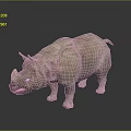 Detailed Lifelike Rhinoceros Model With Textured Skin On Dark Shiny Surface