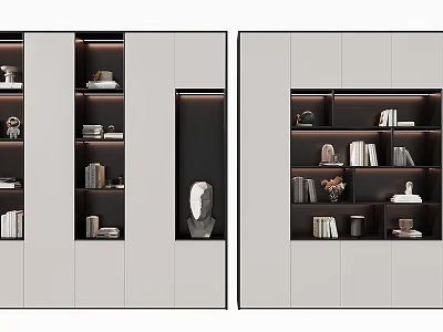 Modern Open Bookcase Design With Shelves Books Decorative Items And Sculptures 3d model
