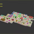 Detailed Architectural Building Layout Model With Colored Marked Rooms And Functional Areas