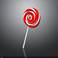 Red and White Swirl Pattern Lollipop With Shiny Surface On Gray Background 3d model
