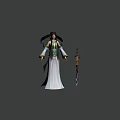 Technology Exhibition Hall Displaying Ancient Female Character With Long Hair Green White Outfit And Decorative Sword