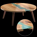 Wooden Coffee Table With Green Resin River Tabletop And Slim Wooden Legs