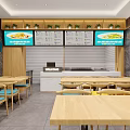Yue Xiang Donkey Hoof Noodle Restaurant Interior With Wooden Tables Blue Chairs And Order Screens