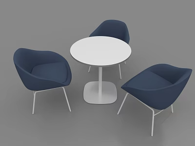 Modern Meeting Table and Dark Blue Chairs White Round Top Curved Design Metal Legs 3d model