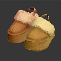Brown Leather Platform Slippers With Faux Fur Trim And Soft Comfortable Sole