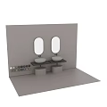 Modern Double Sink Bathroom Vanity with White Vessel Sinks Oval Mirrors and Gray Wall