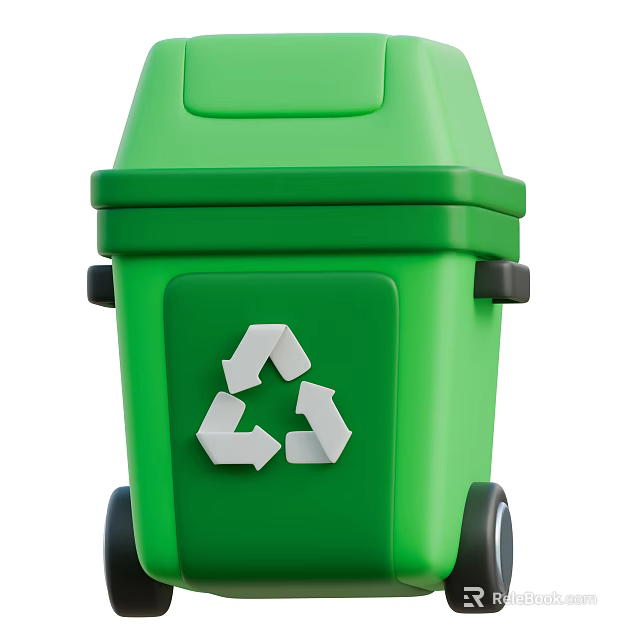 Industrial Durable Green Recycling Waste Container With Recycling Symbol And Wheels 3d model 