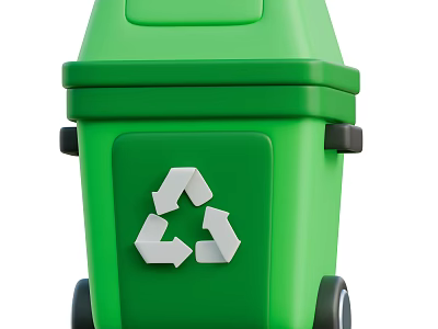 Industrial Durable Green Recycling Waste Container With Recycling Symbol And Wheels 3d model