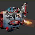 Cartoon Airplane With Red And Gray Body Propeller Flames On Wings And Blue Transparent Cockpit