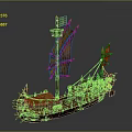 Ancient Sailing Ship Model Featuring Wooden Hull Orange Sails And Detailed Decorations