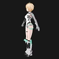Blonde Haired Woman With Red Eyes In White Bodysuit And Mechanical Elements On Arms Legs