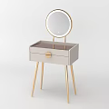 Elegant Modern Vanity Table With Round Gold Frame Mirror And Single Drawer Gold Legs