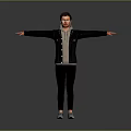 Man Standing With Outstretched Arms Wearing Denim Jacket Hoodie Black Pants And Blue Shoes