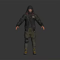 Detailed 3D Hooded Character Wearing Distressed Jacket Cargo Pants Knee Pads And Yellow Shoes
