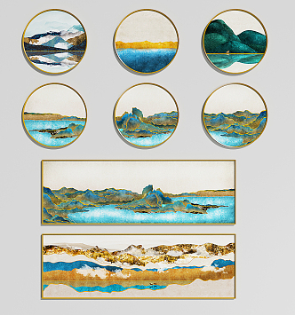 New Chinese Landscape Painting Decorative Hanging Painting Combination 3d model