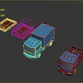 Blue Delivery Trucks And Red Flatbed Trailers For Commercial Transport Use
