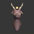 Cute Pink Deer Character With Antlers Red Eyes And Yellow Crown
