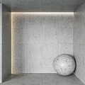 Gray Square Tile Wall with Recessed Lighting and Gray Sphere in Corner 3d model