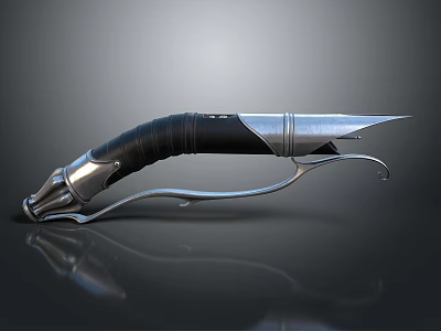 Modern Dagger With Black Handle Silver Metal Curved Design Sharp Blade And Reflective Surface 3d model