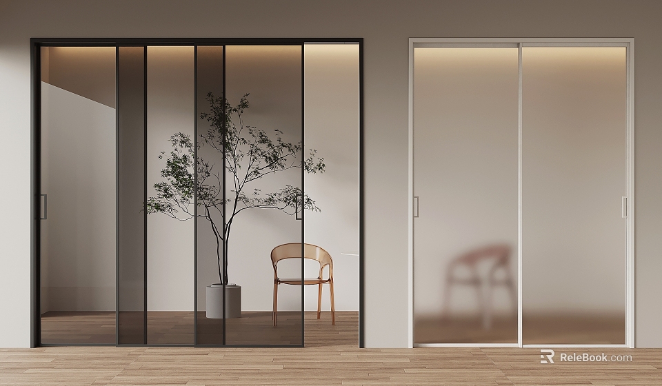 Modern Glass Sliding Doors With Black And White Frames For Interior Design 3d model 